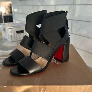 Christian Louboutin Patrouille 85mm Leather Elastic Strappy Heels Sandals .